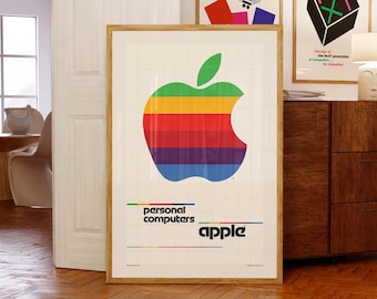 Apple Personal Computers Rainbow Logo Print, MAC Think Different Poster, Office Decor, Technology Wall Art, Steve Jobs Fan Gift, Retro Tech