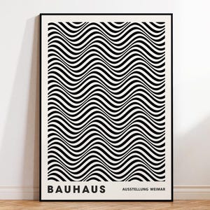 Bauhaus Waves Print - Black & White Stripes Poster, Modern Geometric Wall Art, Minimalist Mid Century Modern Decor, Optical Art Design