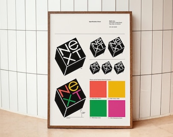 NeXT Computer LOGO Poster by Paul Rand, Logotype Specification Sheet, Steve Jobs Startup Wall Art, Technology Advertisement, 1980's Decor