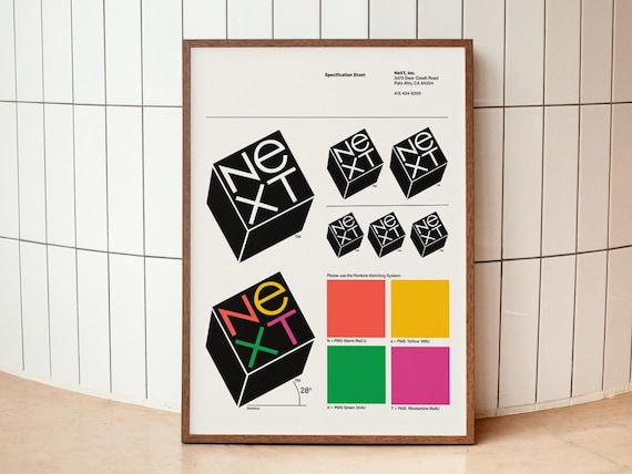 NeXT Computer LOGO Poster by Paul Rand, Logotype Specification Sheet, Steve Jobs Startup Wall Art, Technology Advertisement, 1980's Decor