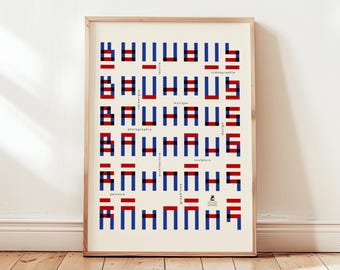 Bauhaus Typography Poster, Modern Design Print, Graphic Wall Art, Geometric Alphabets, Architectural  Decor, Abstract Typography Art, Gifts