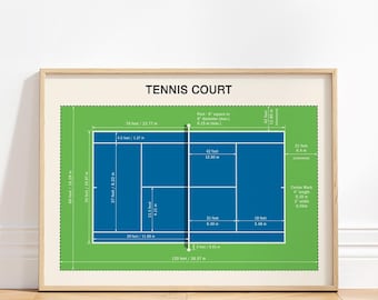 Tennis Court Dimensions Print, Boys Room Decor, Gym Sports Wall Art, Field Diagram Artwork, Tennis Club Art, Coach Gifts, US Open Print