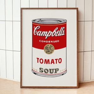 Campbell&#39;s Tomato Soup Can Poster, Andy Warhol Pop Art Print, Kitchen Decor, Modern Cafe Gallery Wall, Gifts for Her, Retro Restaurant Theme