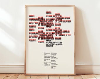 Mass Communication Print, Dietmar Winkler Artwork, 1970 Vintage Typographic Art, Media Issues Poster, Journalism Gift, Dorm Room Decor