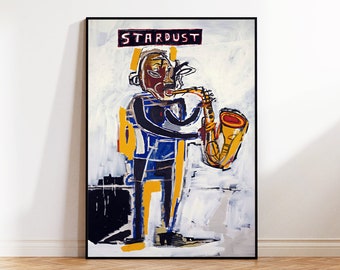 Jean-Michel Basquiat Stardust Poster, Trumpet Sketch Exhibition Print, Graffiti Painting, Abstract Wall Art, Museum Decor, Artist Gifts