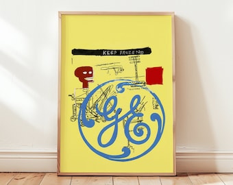 Basquiat X Warhol Keep Frozen General Electric Poster, Exhibition Print, Jean-Michel Basquiat Poster, Andy Warhol Wall Decor, Graffiti Art