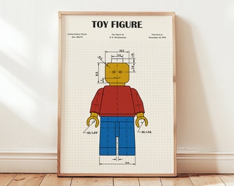 Toy Figure Poster, Schematic Diagram Print, Game Room Wall Art, Building Blocks Blueprint, Kids Play Area Decor, Birthday Gifts, Toy Bricks
