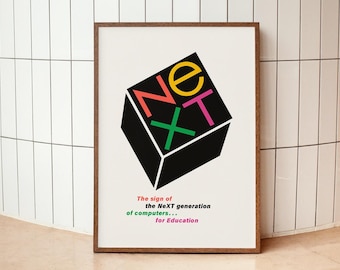 NeXT Computer Poster by Paul Rand, Vintage Advertising Print, Steve Jobs Startup Wall Art, LOGO Graphic Design, 1980's Technology Decor