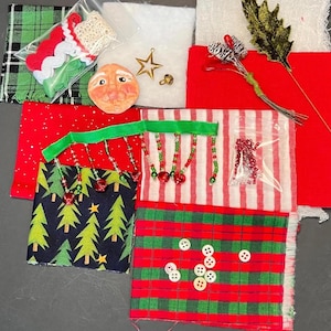 Santa Slow Stitch Journal Bundle: Christmas Fabric, Vintage Buttons & Santa Face