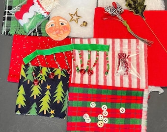 Santa Slow Stitch Journal Bundle: Christmas Fabric, Vintage Buttons & Santa Face