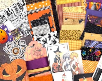 Halloween Slow Stitch Journal Kit: Fabric, Vintage Notions, Embellishments