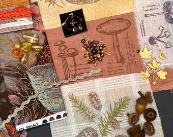 Fall Stitch Journal Supply Bundle: Fabric, Charms, Beads