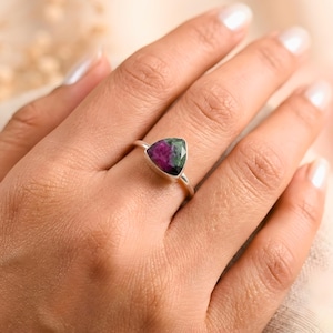Handcrafted Faceted Ruby Zoisite Artisan Ring- Boho Ring- Trilliant Cut - Jewelry for The Beach - Semi Precious Jewelry - Gemstone Ring