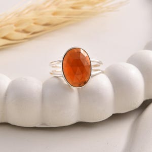 Natural Gomed Hessonite Garnet Stone Statement Ring Sterling Silver Gemstone Ring Stackable Indian Handmade Jewelry January Birthstone