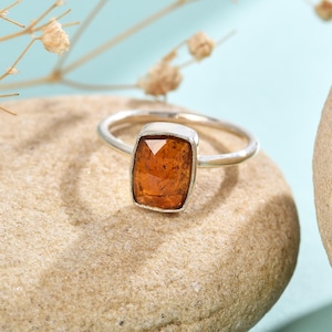 Orange Kyanite Sterling Silver Ring: Boho Anniversary Stacking Ring