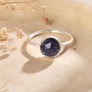 Natural Faceted Iolite 925 Sterling Silver Statement Ring, Silver Stacking Ring, Iolite Ring, Sparkling Blue Gemstone Ring, Gift For Her