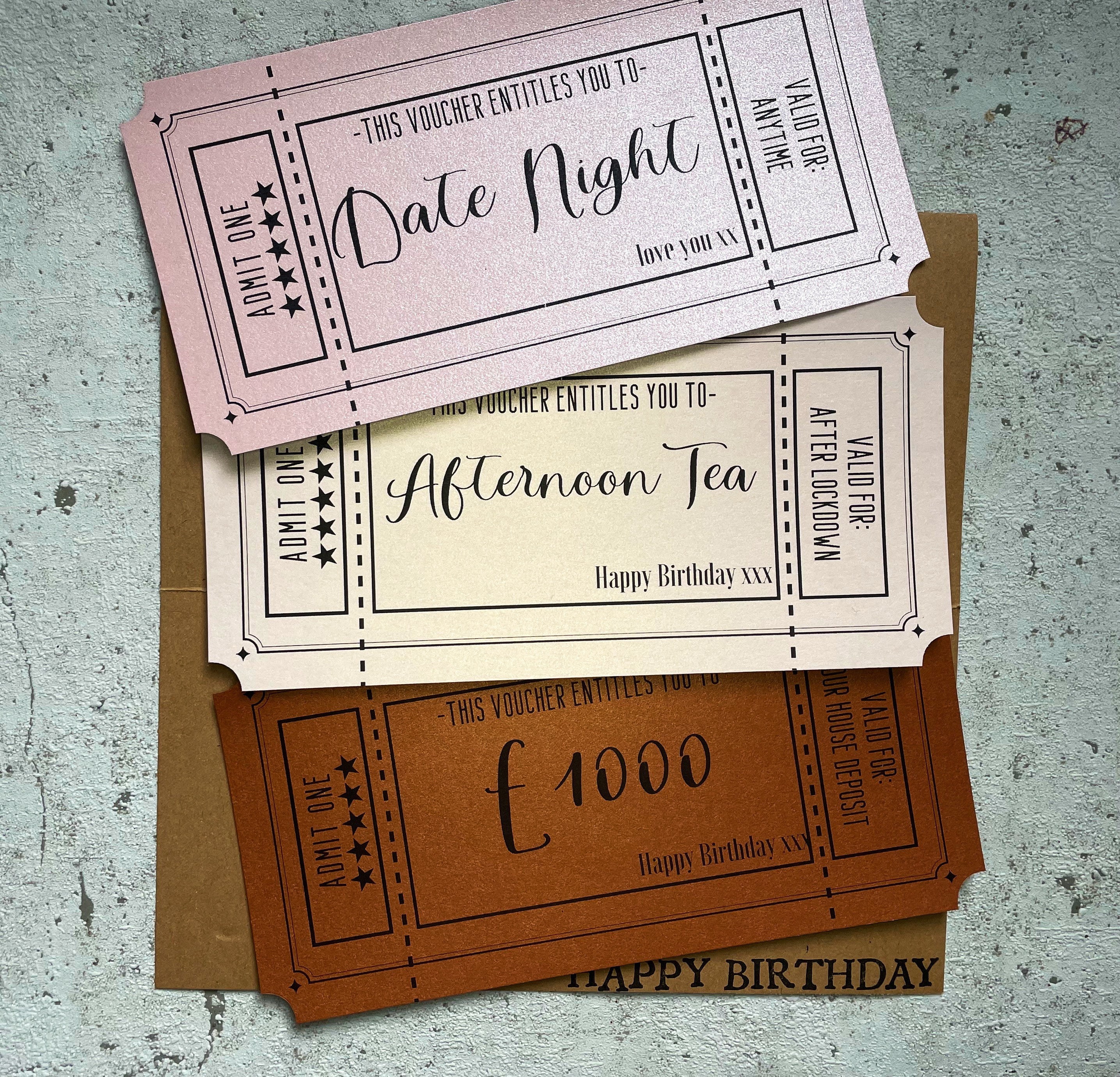 Luxury Birthday Voucher / Coupon / valentines / mothers day / fathers…