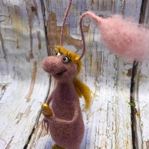Needle Felted Girl Cockroach , Woolen Toy , Gift , Interior toy , Miniature , Decor ,  Original Gift , Toy to Order ,  Beetle , Pink