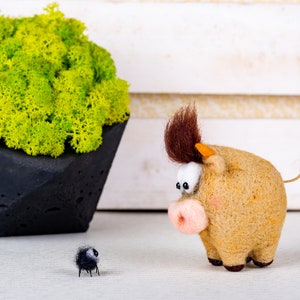 Bull and Spider , Miniature , Buffalo , Woolen Toy, Gift, Interior toy , Handmade, Decor , Original Gift , Toy to Order , Felted