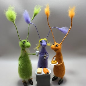 Tea Party Cockroaches  Friends , Needle felted cockroach, felted , Animal , wooll , Woollen Toy , Gift , Decor , Christmas , Miniature