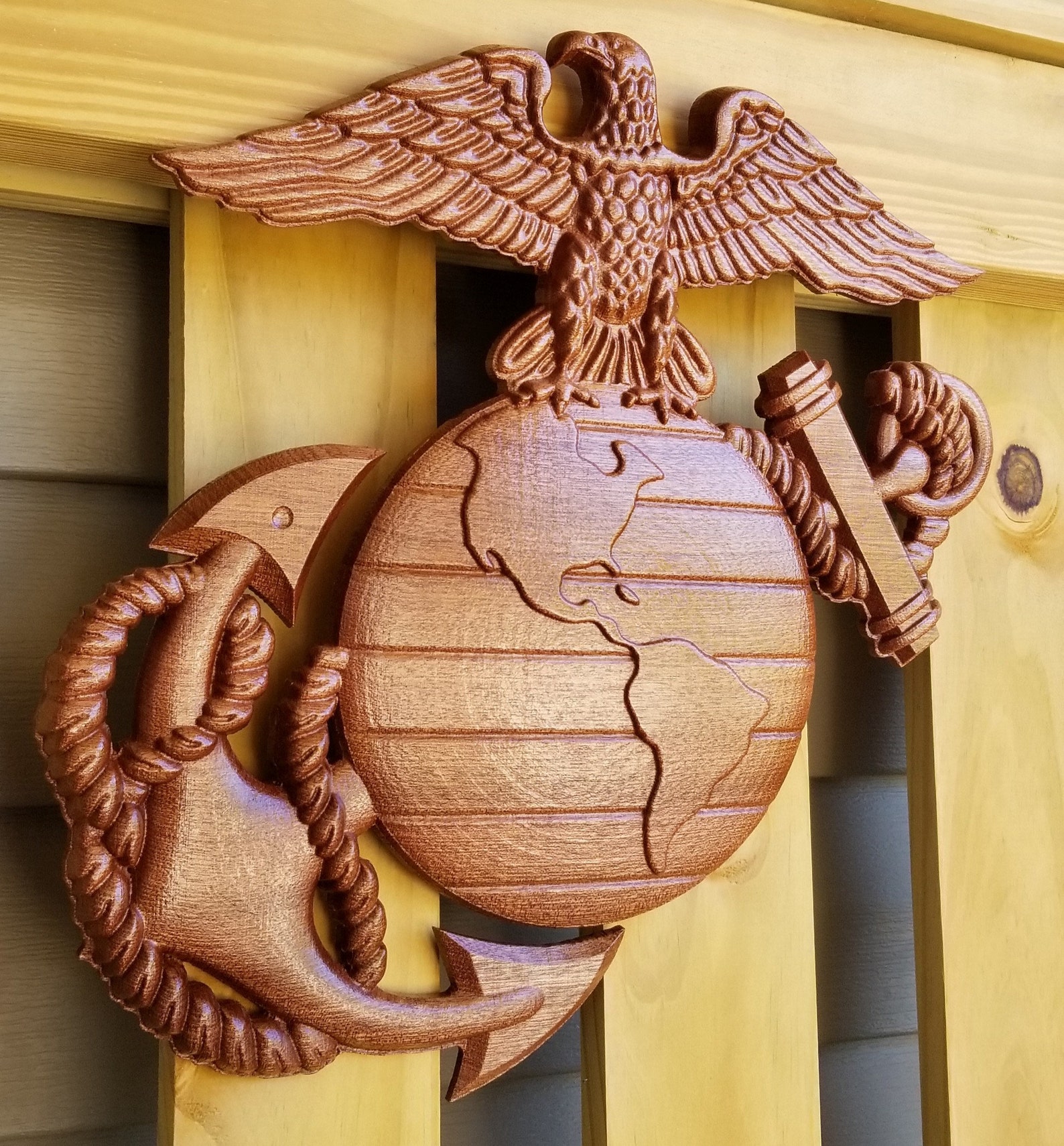 USMC Eagle Globe & Anchor EGA CNC Carved 3D Wood Carving Etsy