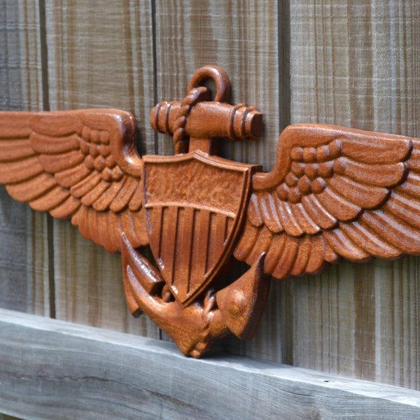 Naval Aviator Wooden Wings, CNC Carved, 3D Wood Carving, Promotion, Winging, Retirement, Military