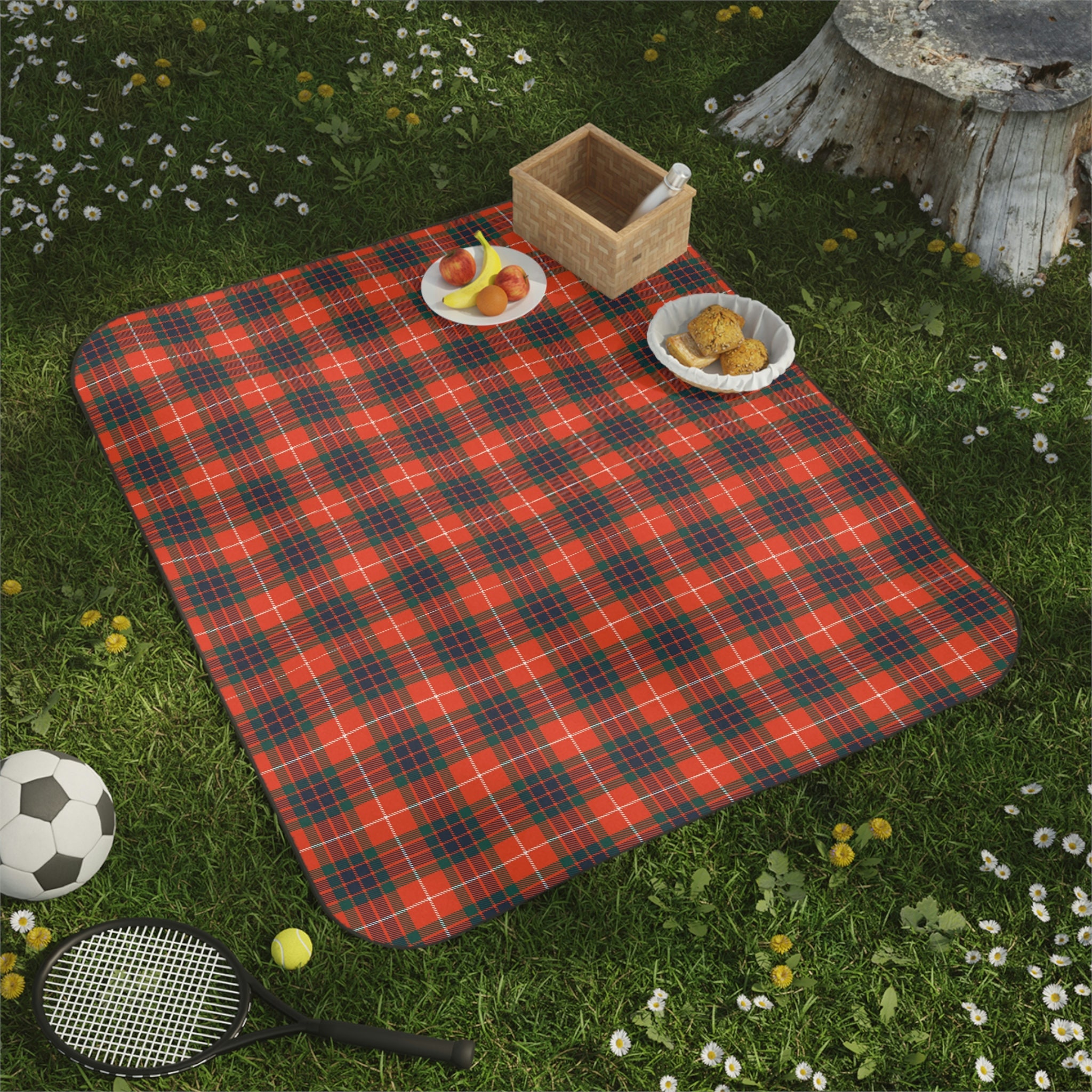 REDCAMP Outdoor Waterproof Picnic Blanket,Foldable Picnic Mat Green and Blue Plaid / 79x59