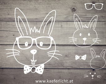 38 parts plotter file rabbit bunny ears flowers SVG PNG floral wreath vector Cricut Brother Silhouette Download hand drawn Boho Punk