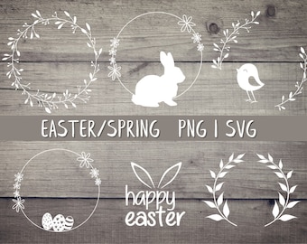 Pâques lapin de Pâques poussin oreilles de lapin heureux SVG DXF PNG couronne florale couronne vecteur Cricut frère Silhouette téléchargement numérique handlettering