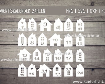 Advent Calendar Numbers Plotter Files SVG DXF PNG Cricut Brother Canvas Silhouette Pdf Plotting Bundle Plotter File Home House Advent Calendar