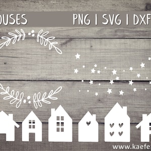 Christmas Houses Plotter Files SVG DXF PNG Wreath Cricut Brother Canvas Silhouette Download Plotting Bundle Plotter File Home House