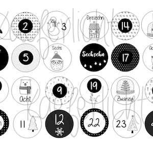 Advent calendar numbers 1-24 digital download black and white
