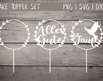Cake Topper SVG DXF PNG Baptism Birthday Wreath Plotter Files Plotting Plotter Caketopper Vector Cricut Brother Canvas Silhouette Download