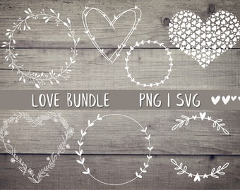 Love Valentine's Day SVG PNG floral wreath vector Cricut Brother Canvas Silhouette digital download handlettering hearts plotting bundle