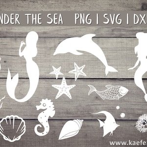 Mermaids SVG PNG DXF Vector Cricut Brother Canvas Silhouette Download Plotting Bundle Sea Fish Algae Seaweed Shell Dolphin Starfish