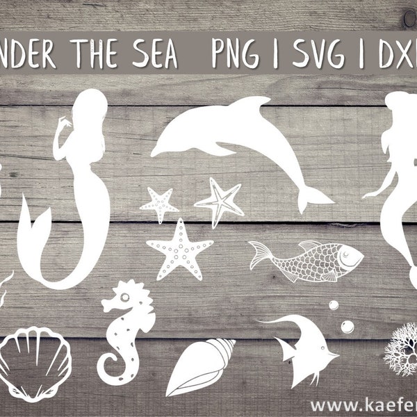 Mermaids SVG PNG DXF Vector Cricut Brother Canvas Silhouette Download Plotting Bundle Sea Fish Seaweed Seaweed Seaweed Shell Dolphin Starfish