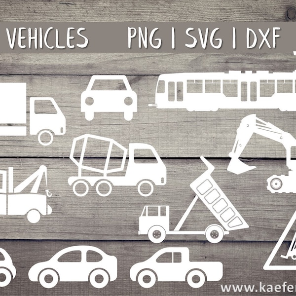 Plotter File Vehicles Excavator Car SVG DXF PNG Truck Concrete Mixer Tipper Truck Forklift Tram Vector Cricut Brother Silhouette Baby