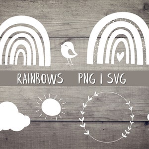 Arco iris SVG DXF PNG Corona floral Vector Cricut Brother Canvas Silueta Descarga digital Corazones Trazado Paquete Nube Sol Amor Lluvia