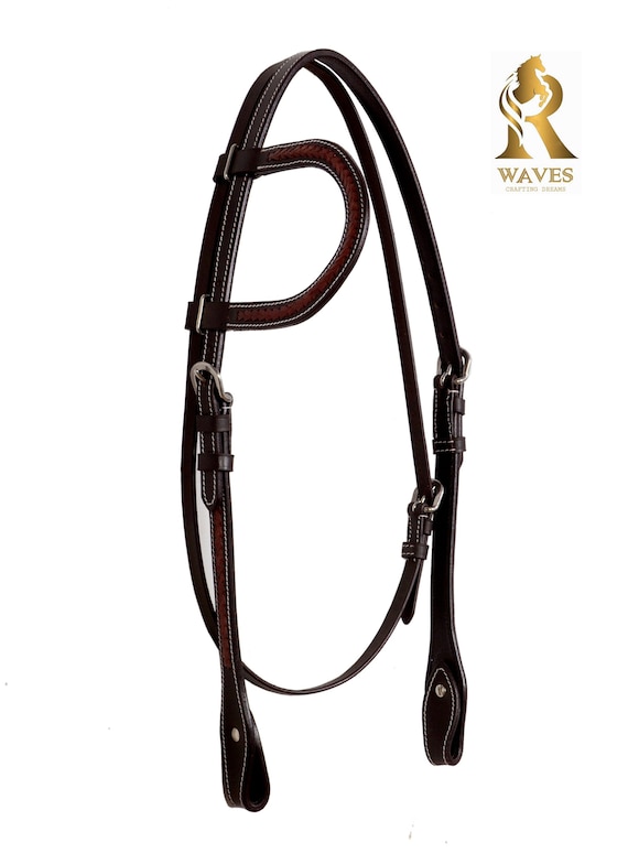 Western Natural Leather One Ear Natural/Black rawhide Braided Headstall 