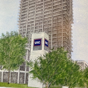 University of Illinois at Chicago, University Hall, College Gift, Graduation Gift, Signed Print, Michael Kent, Campus Art