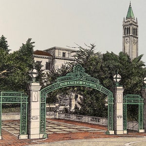 Berkeley, Sather Gate, Campanile, College Gift, Graduation Gift, Signed Print, Signed Litho, Michael Kent, Campus Art, Bears