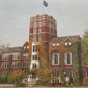 University of Michigan, Ann Arbor, Michigan Union, Wolverines, College Art, Graduation Gift, Signed Print, Michael Kent, Campus Art