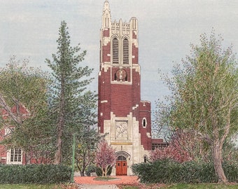 Michigan State, University, East Lansing, Spartans, Beaumont Tower, College Art, Graduation Gift, Signed Print, Michael Kent, Campus Art