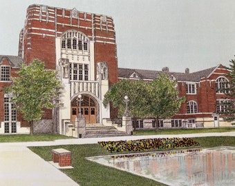 Purdue University, Memorial Hall, Boilermakers, West Lafayette, College Art, Graduation Gift, Signed Print, Michael Kent, Campus Art