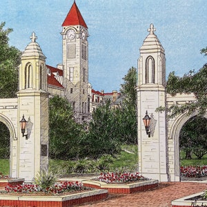 Indiana University, Sample Gates, Bloomington, Hoosiers, College Art, Graduation Gift, Signed Print, Michael Kent, Campus Art
