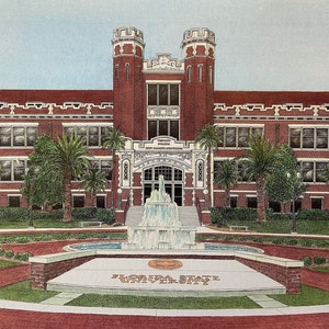Florida State, Westcott Hall, Tallahassee, Seminoles, College Gift, Graduation Gift, Signed Print, Signed Litho, Michael Kent, Campus Art