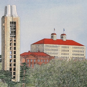 University of Kansas, Jayhawks, Lawrence, Kansas, College Art, Graduation Gift, Signed Print, Michael Kent, Campus Art