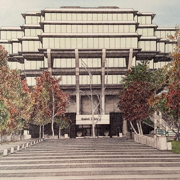 UC San Diego, UCSD, Geisel Library, La Jolla, College Gift, Graduation Gift, Signed Print, Signed Litho, Michael Kent, Campus Art,