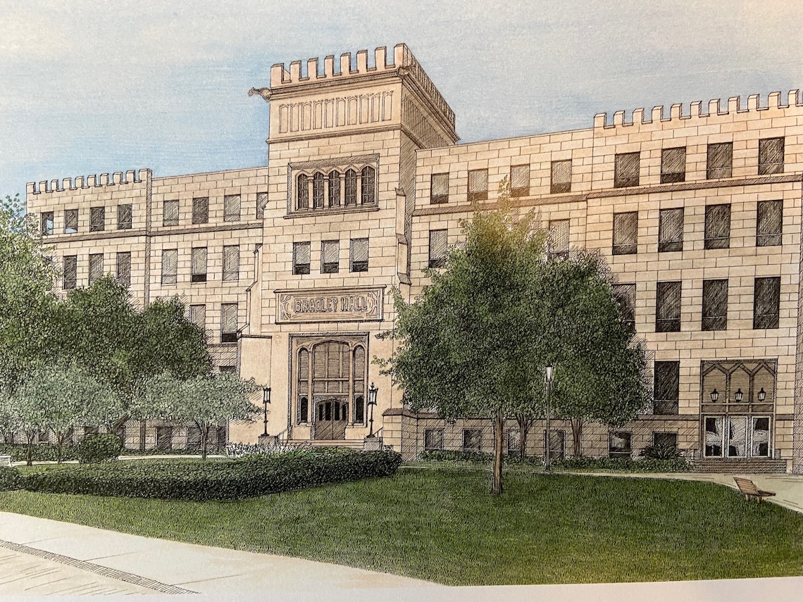 Bradley University Peoria Illinois Bradley Hall College Etsy