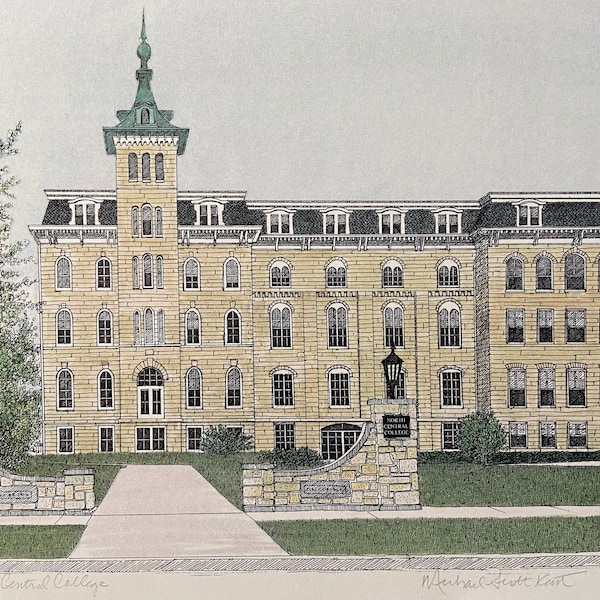 North Central College, Old Main, Naperville, Illinois, College Art, Graduation Gift, Signed Print, Michael Kent, Campus Art